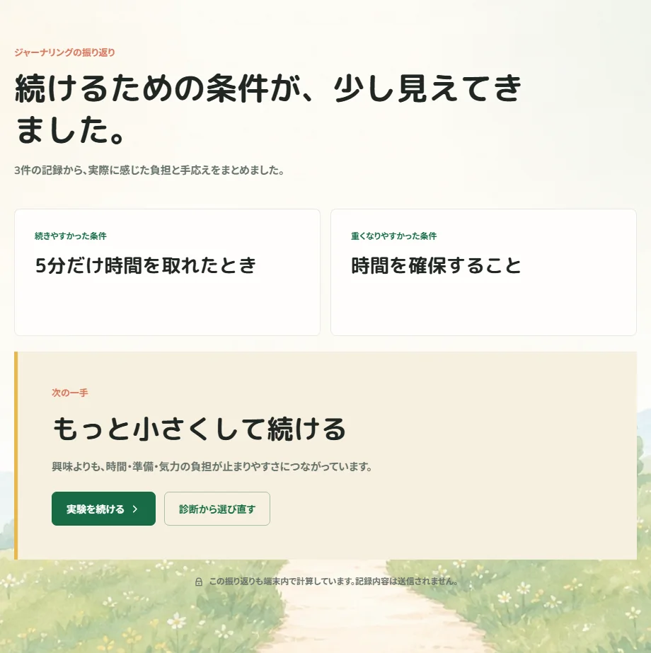 趣味実験の振り返り画面